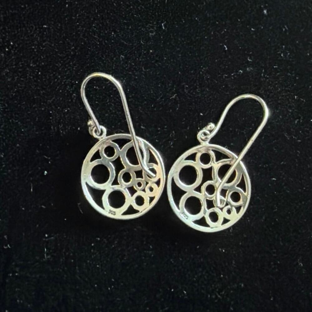 Sterling Silver drop earrings circles marked 925 - Picture 2 of 2